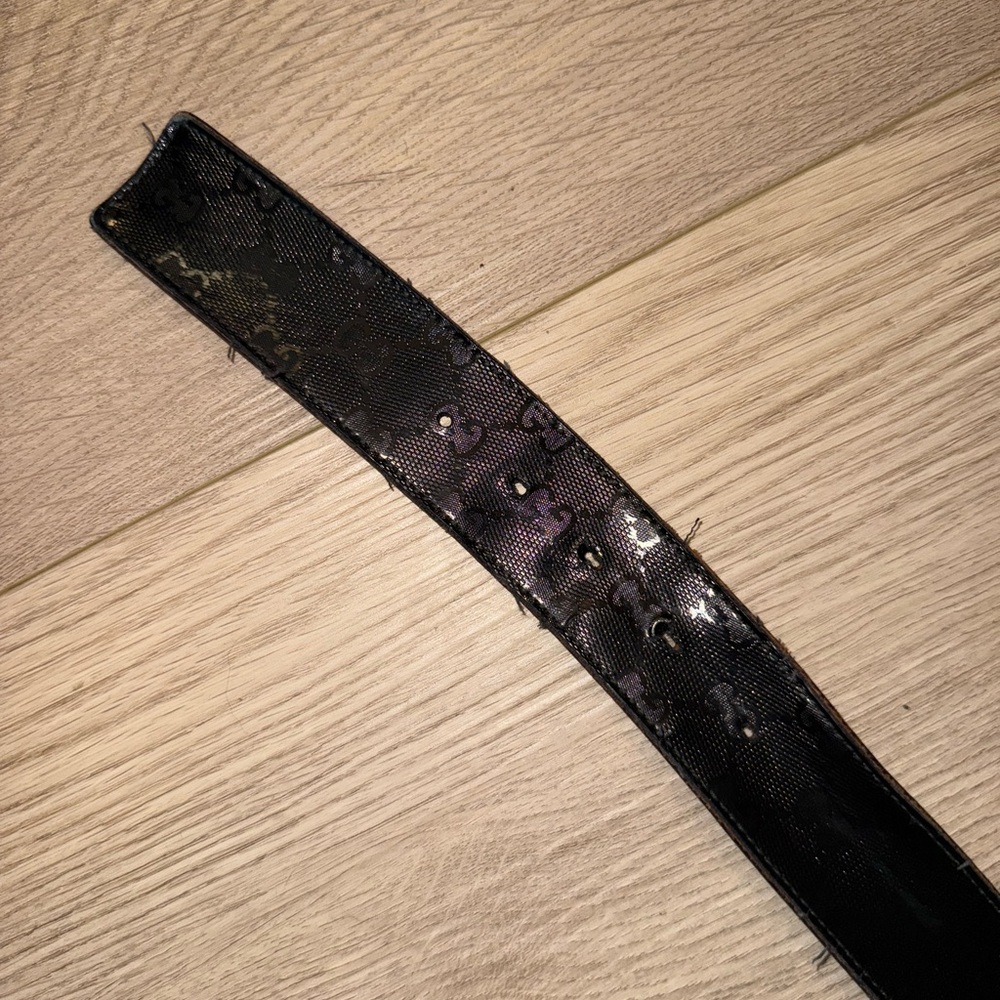 Gucci GG Monogram Print Interlocking G Black Buckle Leather Belt - Picture 6 of 8